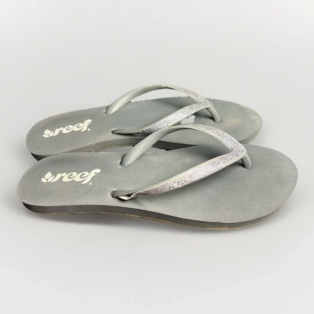 Reef Flip Flop Sandals Women’s‎ 6-7 Grey Silver Glitter Straps